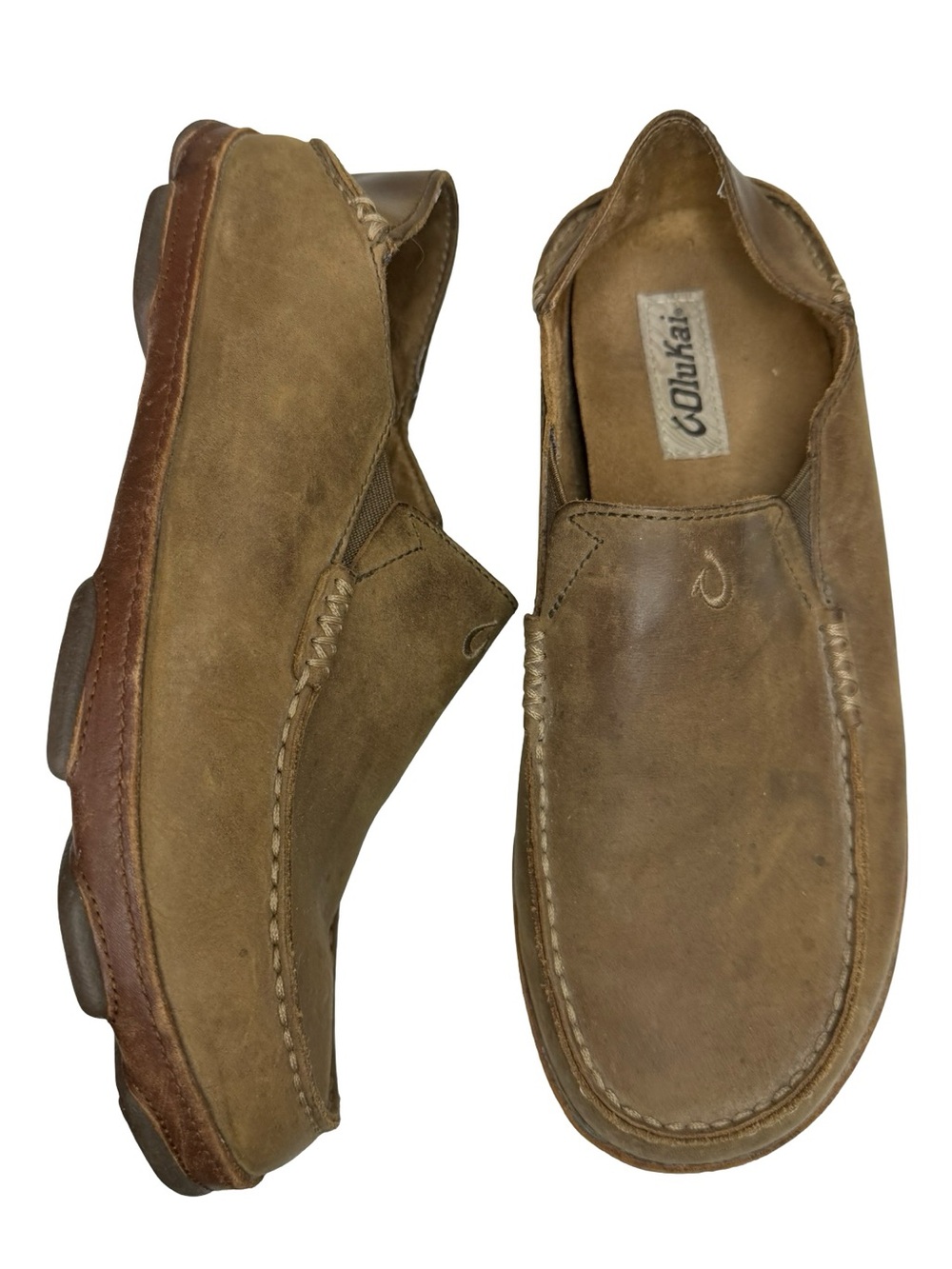 Olukai Moloa Brown Leather Men’s Shoes Sz 9 Loafer Slip On